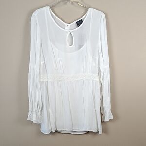 Torrid Outlander White Long Sleeve Blouse with Lace Detail